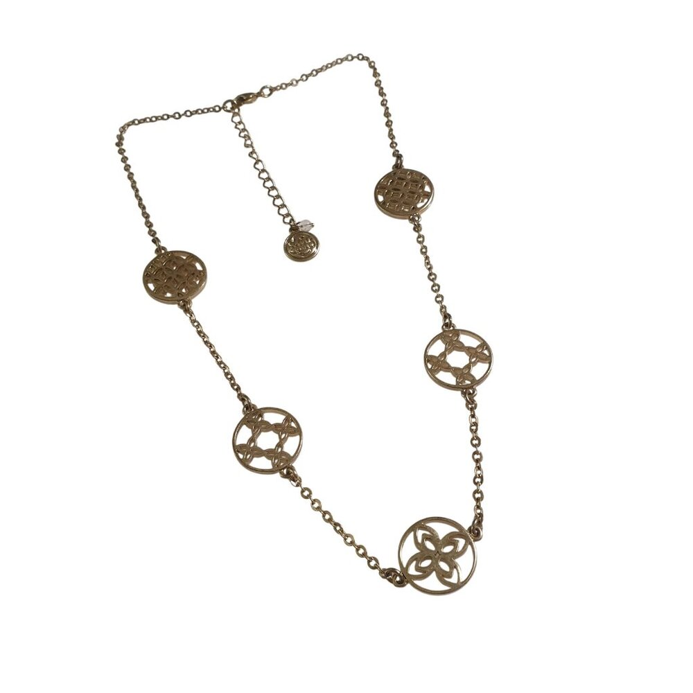 Gold Tone Circle Pendant Necklace Lobster Clasp Adjustable Chain Modern Gift